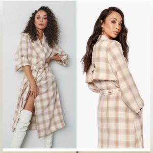 Cara Santana | She Loves The Attention Plaid Coat Size Large Tan Cream Fall